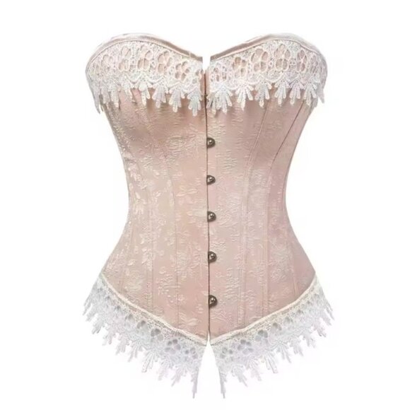 Creamy Jacquard and Lace Corset Set - NEW - Picture 1 of 16